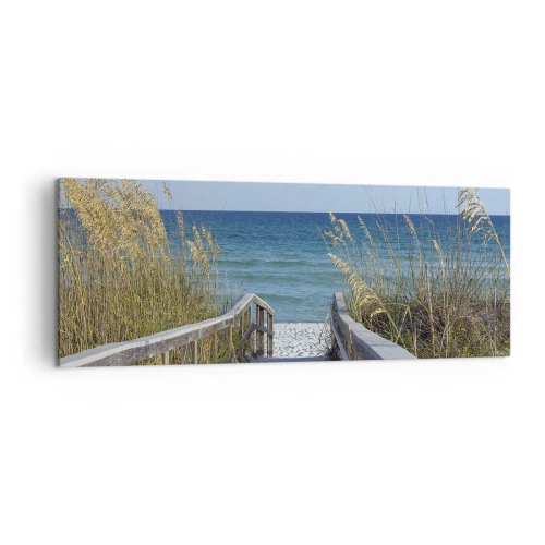 Impression sur toile - Image sur toile - Chemin vers la plage avec vue sur la mer - 140x50cm - Au soleil, sous le vent - Décoration murale moderne pour le salon et la chambre ARTTOR