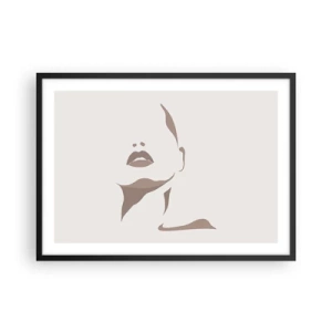 Affiche dans un cadre noir - Poster - Contour minimaliste du visage d'une femme dans des tons beiges délicats - 70x50cm - Fait de lumière et d'ombre - Décoration murale moderne pour le salon et la chambre ARTTOR