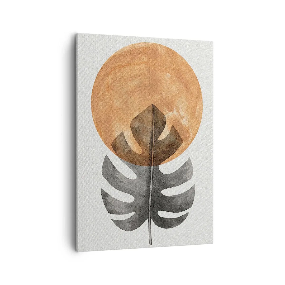 Impression sur toile - Image sur toile - Feuille de Monstera et cercle doré sur fond clair - 50x70cm - Toujours le soleil - Décoration murale moderne pour le salon et la chambre ARTTOR