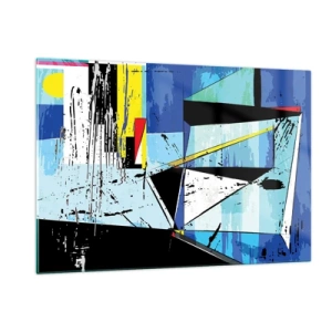 Impression sur verre - Image sur verre - Composition géométrique abstraite dans les tons de bleu - 120x80cm - Regardez le monde sous un certain angle… - Décoration murale moderne pour le salon et la chambre ARTTOR