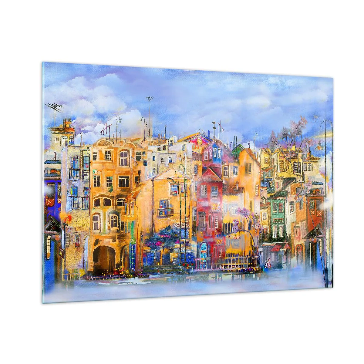 Impression sur verre - Image sur verre - Des immeubles colorés dans un cadre urbain artistique - 100x70cm - Nous sommes ensemble - Décoration murale moderne pour le salon et la chambre ARTTOR