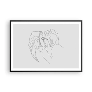 Affiche dans un cadre noir - Poster - Le contour d'un couple s'embrassant sur un fond clair - 100x70cm - La même ligne - Décoration murale moderne pour le salon et la chambre ARTTOR