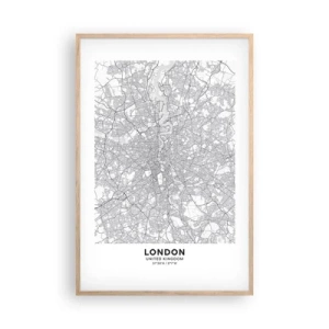 Affiche dans un chêne clair - Poster - Carte du labyrinthe londonien - 61x91 cm