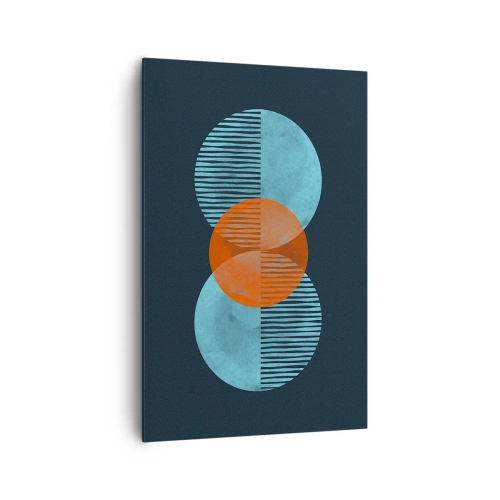 Impression sur toile - Image sur toile - Cercles géométriques dans les tons bleu et orange - 80x120cm - Composition symétrique - Décoration murale moderne pour le salon et la chambre ARTTOR