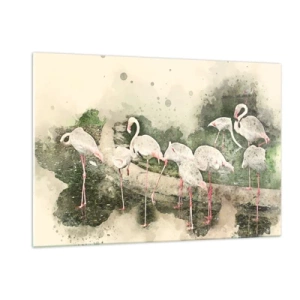 Impression sur verre - Image sur verre - Flamants roses sur fond d'une composition à l'aquarelle - 120x80cm - Rêve exotique - Décoration murale moderne pour le salon et la chambre ARTTOR
