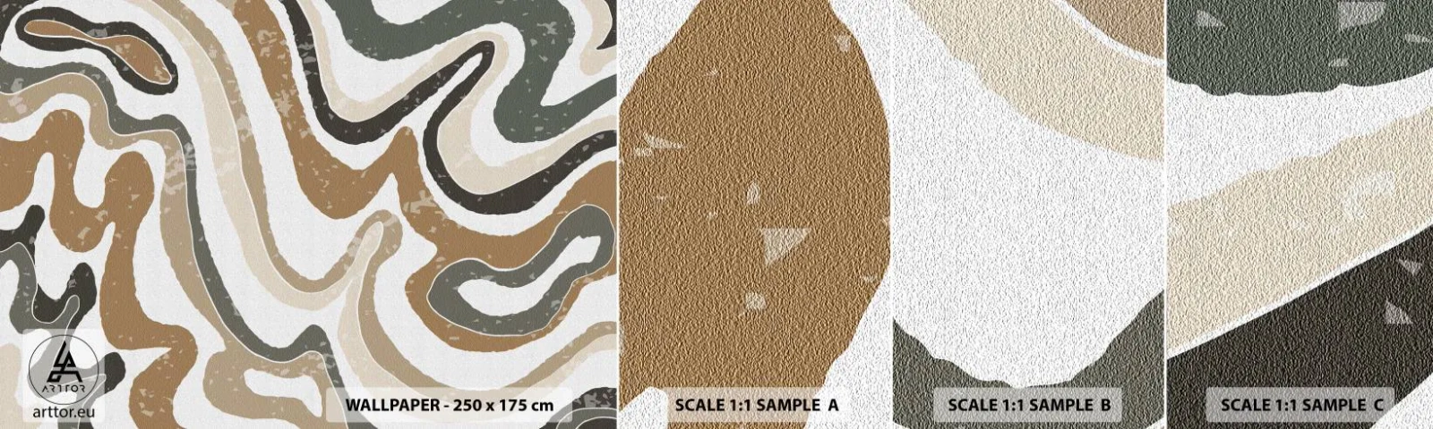 Échantillon de Papier Peint Autocollant Deluxe Sticker - Méandres de couleurs de la terre - Abstraction, Morceau, Bohème - 100x30 cm