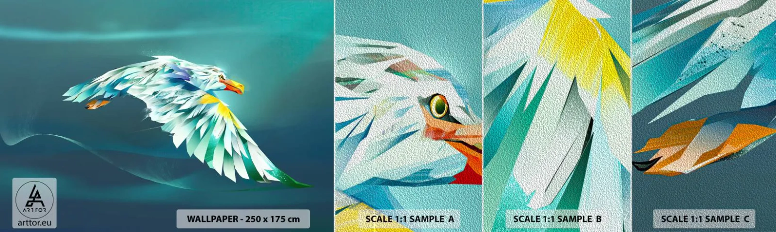 Échantillon de Papier Peint Premium Sand - Aigle, puissance de tes vols - Abstraction, Aigle, Oiseau - 100x30 cm