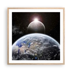 Affiche dans un chêne clair - Poster - Paysage cosmique - lever de soleil - 60x60 cm