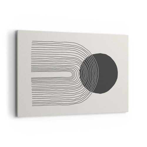 Impression sur toile - Image sur toile - Motif abstrait avec des lignes et un cercle noir sur un fond clair - 100x70cm - Tremblement et confiance - Décoration murale moderne pour le salon et la chambre ARTTOR