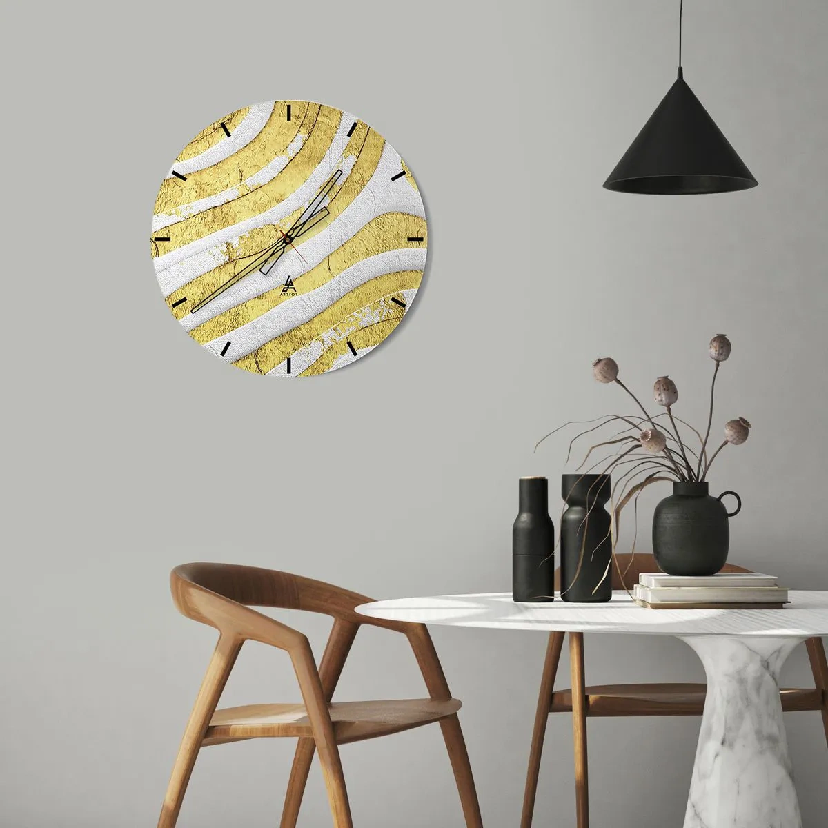 Horloge murale - Pendule murale - Composition en blanc et or - 40x40 cm