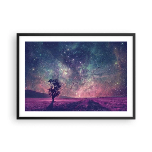 Affiche dans un cadre noir - Poster - Un arbre contre un ciel étoilé aux couleurs violettes et bleues - 70x50cm - Sous un ciel magique - Décoration murale moderne pour le salon et la chambre ARTTOR