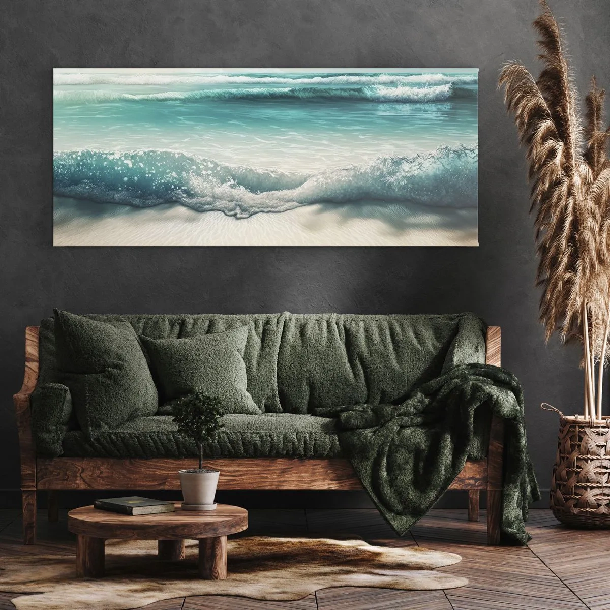 Impression sur toile - Image sur toile - Vagues de l'océan sur une plage de sable clair - 160x50cm - La paix de l'océan - Décoration murale moderne pour le salon et la chambre ARTTOR
