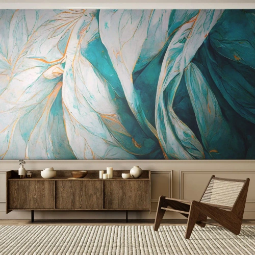 Papier Peint Photo Standard Eco - Abstraction bleue avec un motif doré - Morceau, Art Déco, Subtil - 400x280 cm