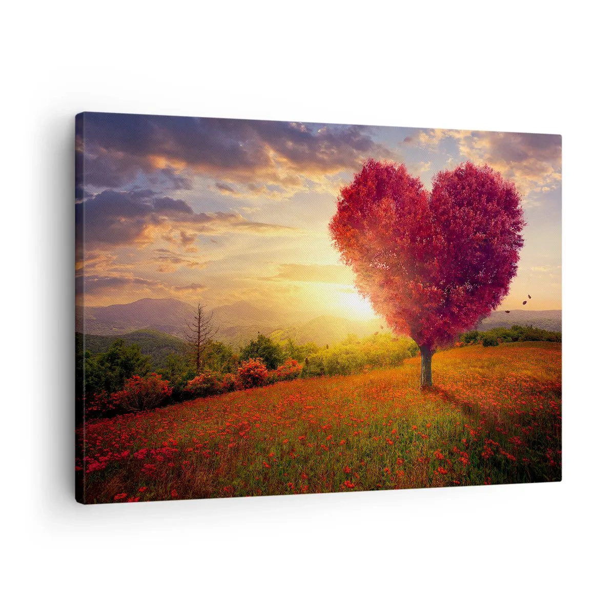 Impression sur toile - Image sur toile - Arbre en forme de cœur au coucher du soleil - 70x50cm - Touche le cœur - Décoration murale moderne pour le salon et la chambre ARTTOR