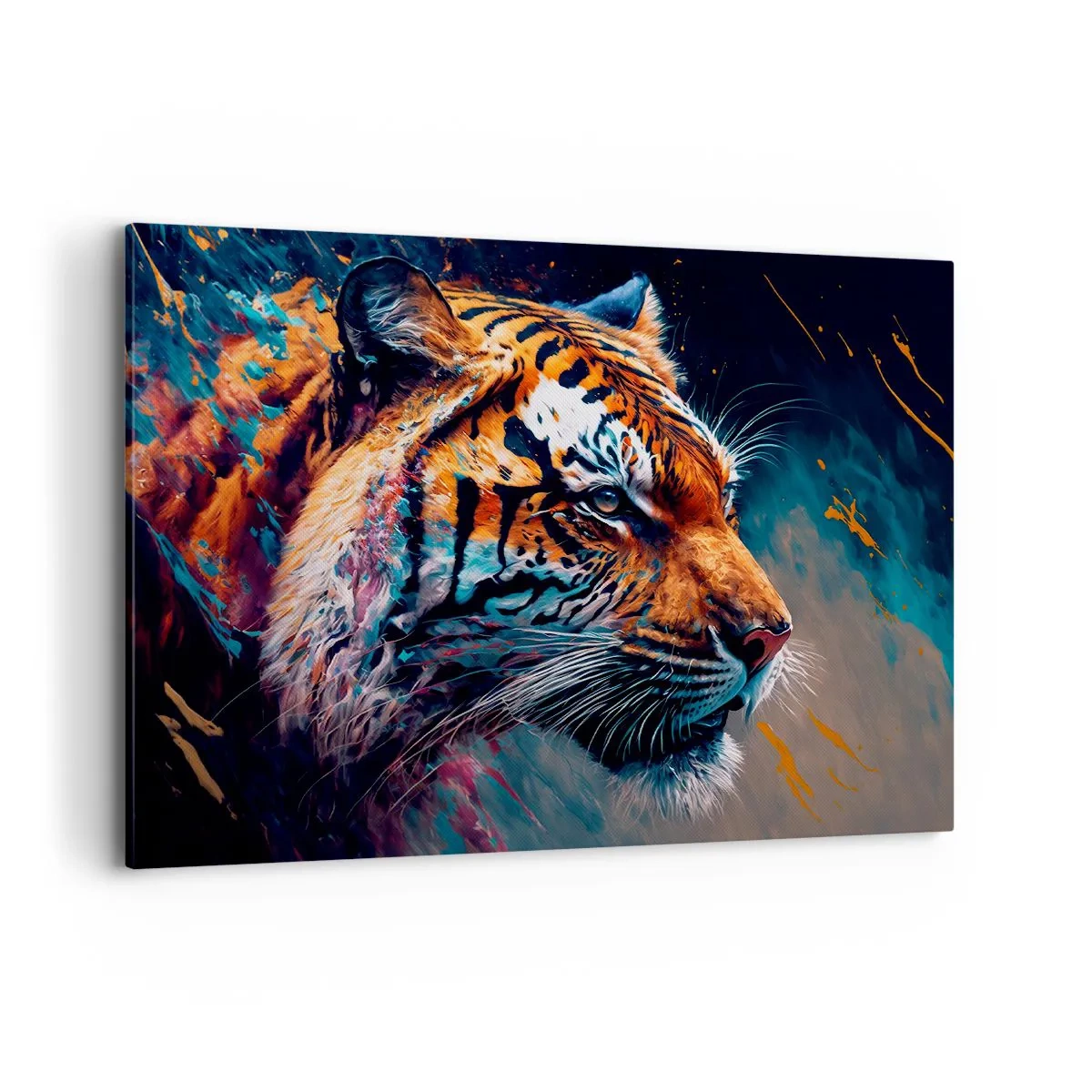 Impression sur toile - Image sur toile - Portrait d'un tigre aux couleurs dynamiques et abstraites - 100x70cm - Beauté sauvage - Décoration murale moderne pour le salon et la chambre ARTTOR
