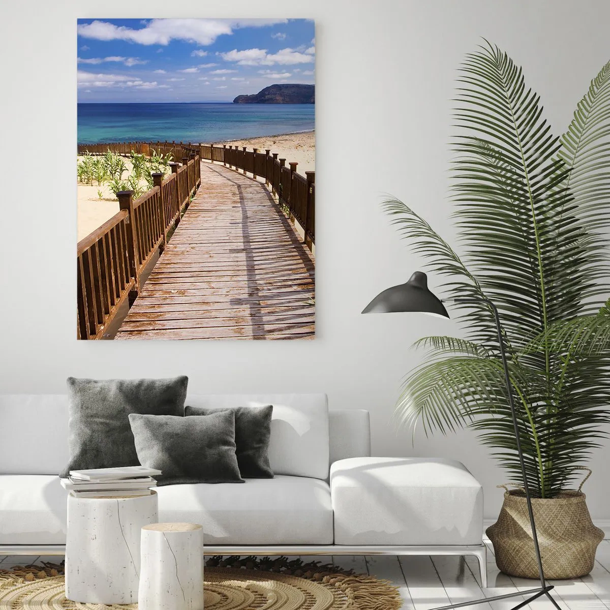 Impression sur verre - Image sur verre - Chemin en bois menant à la plage avec vue sur l'océan - 80x120cm - Emmène-moi dans les îles du bonheur - Décoration murale moderne pour le salon et la chambre ARTTOR