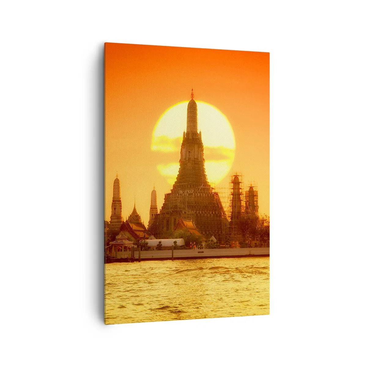 Impression sur toile - Image sur toile - Coucher de soleil sur le temple avec reflet dans l'eau - 80x120cm - Vers le soleil, toujours vers le soleil - Décoration murale moderne pour le salon et la chambre ARTTOR