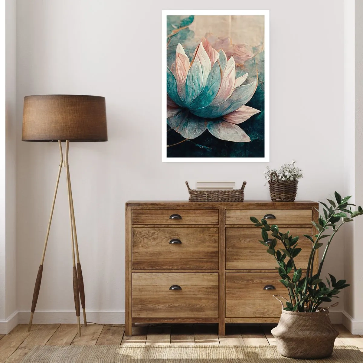 Affiche - Poster - Une fleur de lotus délicate avec une aura mystique - 50x70cm - Les étoiles du lac - Décoration murale moderne pour le salon et la chambre ARTTOR