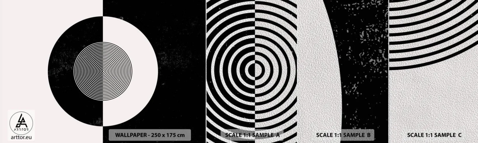 Échantillon de Papier Peint Premium Sand - Harmonie de noir et blanc - Abstraction, Morceau, Noir et blanc - 100x30 cm