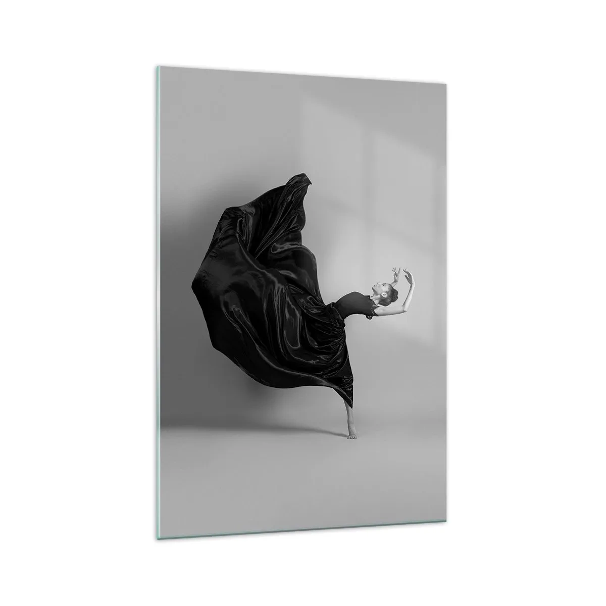 Impression sur verre - Image sur verre - Une danseuse élégante en robe noire en mouvement - 70x100cm - Musique ailées - Décoration murale moderne pour le salon et la chambre ARTTOR