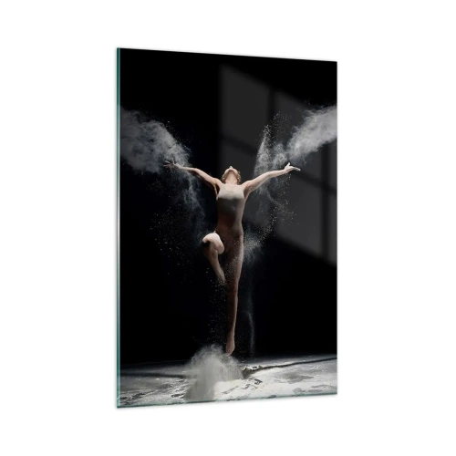 Impression sur verre - Image sur verre - Une danseuse en mouvement avec un effet de poussière saisissant sur fond noir - 80x120cm - Les elfes existent - Décoration murale moderne pour le salon et la chambre ARTTOR