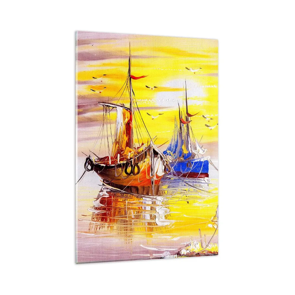 Impression sur verre - Image sur verre - Une scène picturale de bateaux sur une mer calme - 80x120cm - Un repos bien mérité au port - Décoration murale moderne pour le salon et la chambre ARTTOR