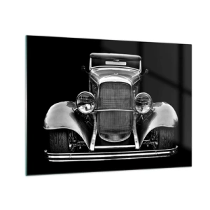 Impression sur verre - Image sur verre - Vue frontale d'une voiture rétro vintage - 70x50cm - Un vrai gentleman - Décoration murale moderne pour le salon et la chambre ARTTOR