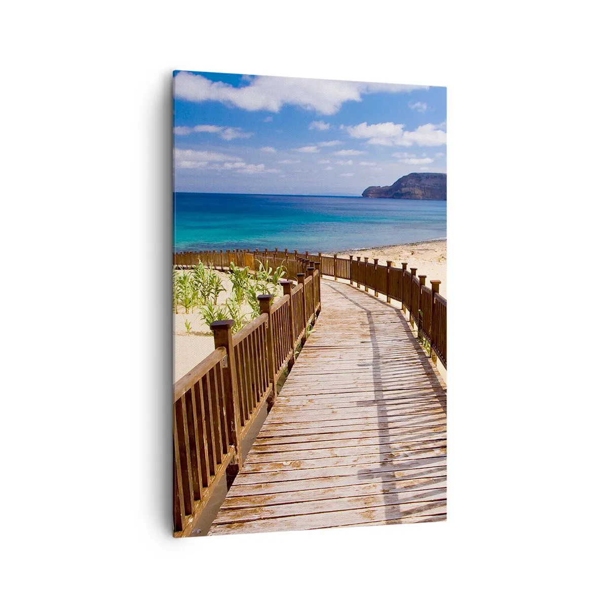 Impression sur toile - Image sur toile - Chemin en bois menant à la plage avec vue sur l'océan - 80x120cm - Emmène-moi dans les îles du bonheur - Décoration murale moderne pour le salon et la chambre ARTTOR