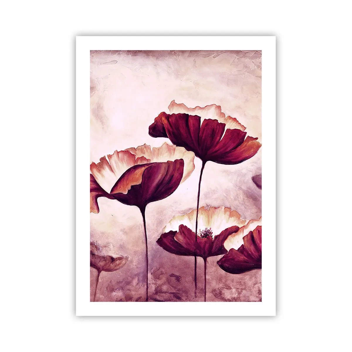 Affiche - Poster - Des coquelicots pittoresques sur un fond pastel subtil - 50x70cm - Pétale rouge et blanc - Décoration murale moderne pour le salon et la chambre ARTTOR