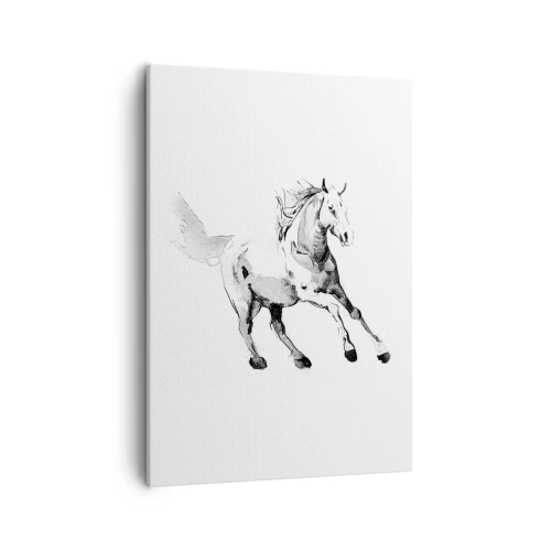 Impression sur toile - Image sur toile - Croquis d'un cheval au galop dans des tons de noir et blanc - 50x70cm - Âme indomptée - Décoration murale moderne pour le salon et la chambre ARTTOR