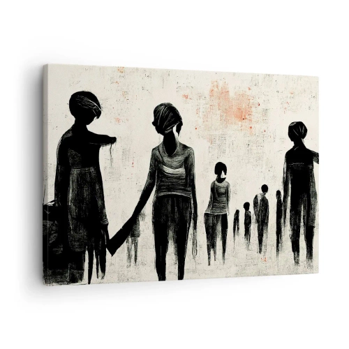 Impression sur toile - Image sur toile - Figures dans une composition monochrome sur fond clair - 70x50cm - Contre la solitude - Décoration murale moderne pour le salon et la chambre ARTTOR