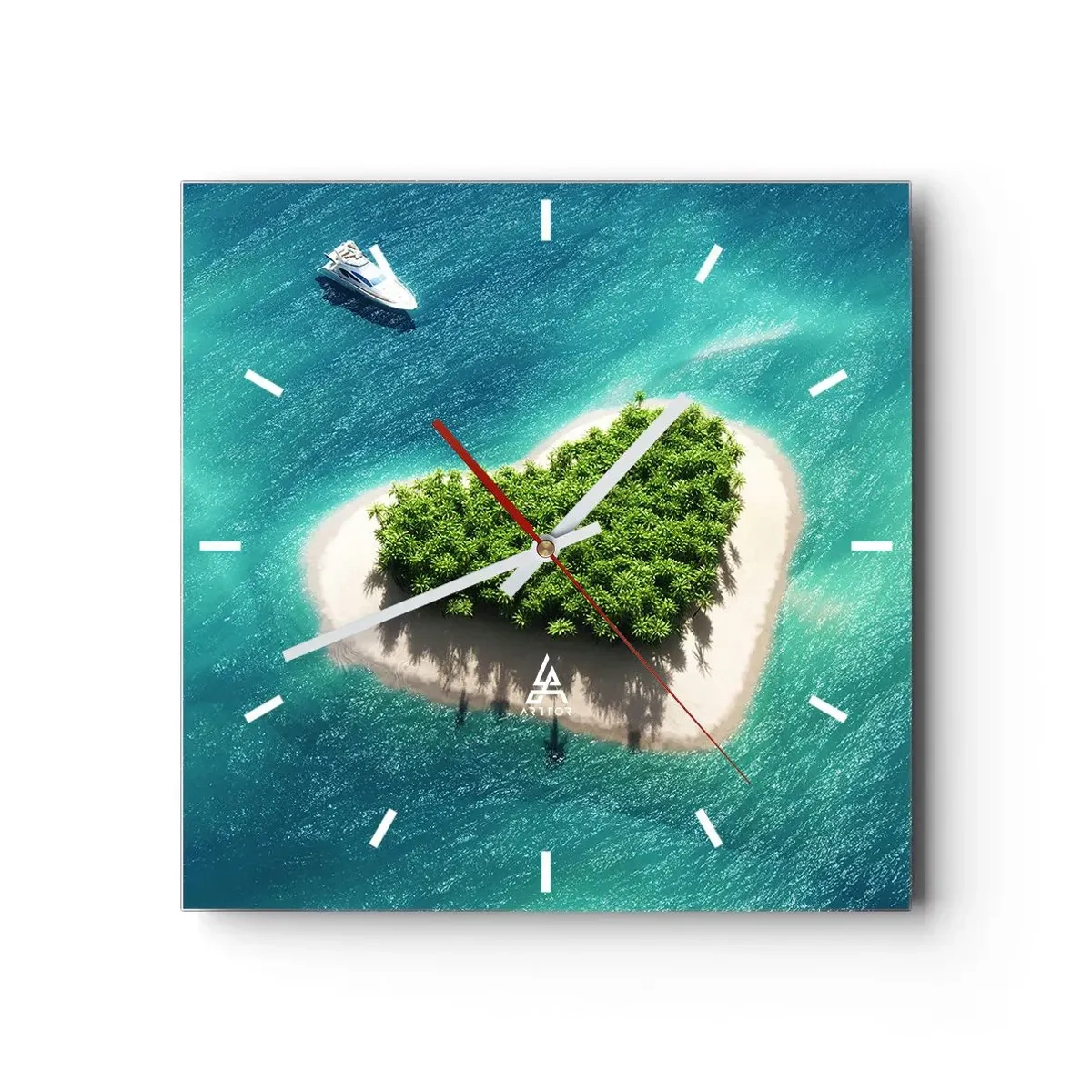 Horloge murale - Pendule murale - Une île romantique en forme de cœur dans une mer turquoise - 30x30cm - J'aime l'été - Décoration murale moderne pour le salon et la chambre ARTTOR