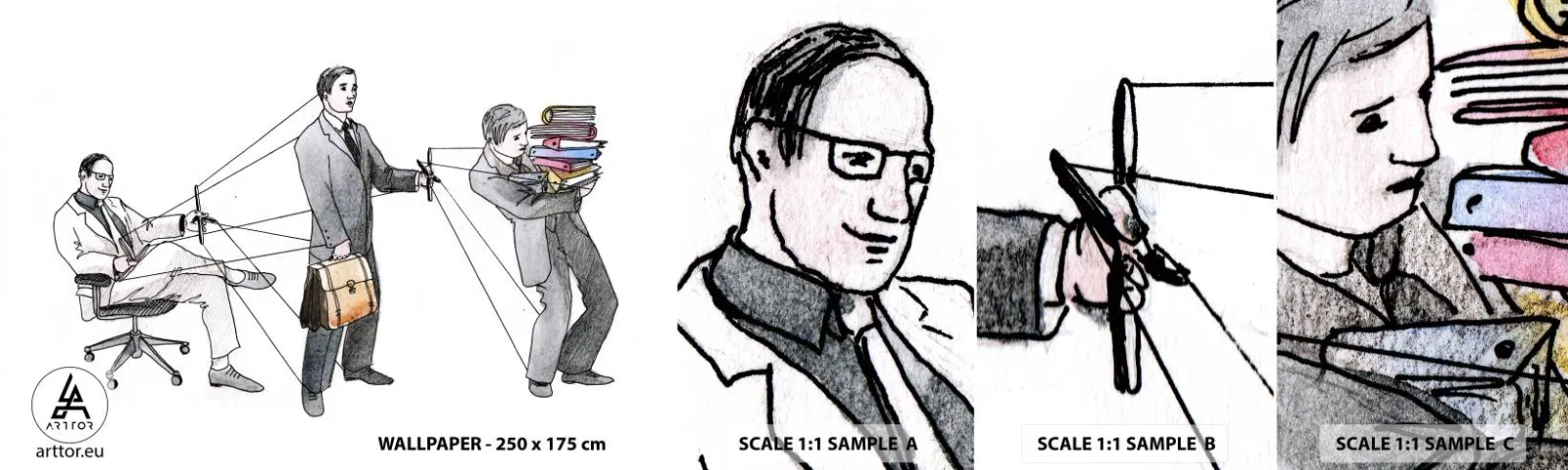 Échantillon de Papier Peint Autocollant Deluxe Sticker - Chacun a son maître - Abstraction, Homme, Travail - 100x30 cm