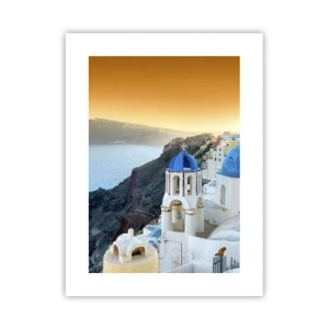 Affiche - Poster - Santorin - blotti contre les rochers - 30x40 cm