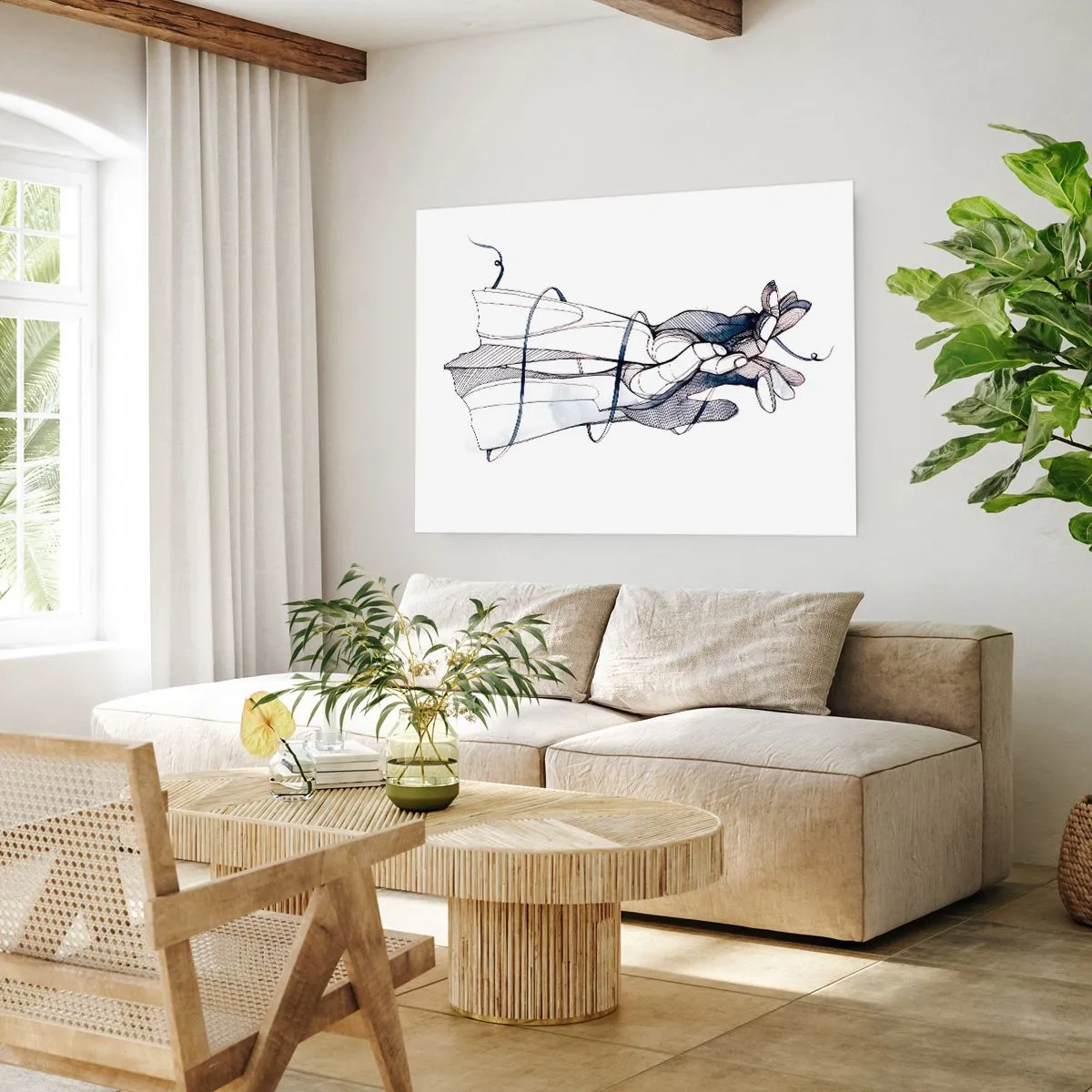 Affiche - Poster - Un dessin subtil d'une main avec une fleur délicate - 100x70cm - Étude du touché - Décoration murale moderne pour le salon et la chambre ARTTOR