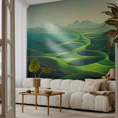 Papier peint sur mesure Premium Sand - Dans les vallées verdoyantes - Paysage, Prairie, Vallées