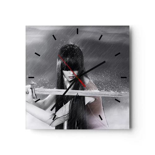 Horloge murale - Pendule murale - Une femme avec une épée sous la pluie avec une apparence dynamique et mystérieuse - 30x30cm - Belle et dangereuse - Décoration murale moderne pour le salon et la chambre ARTTOR