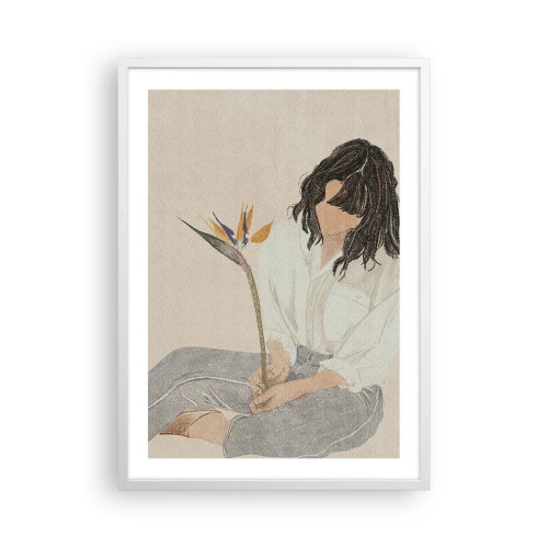 Affiche dans un cadre blanc - Poster - Portrait avec une fleur exotique - 50x70 cm