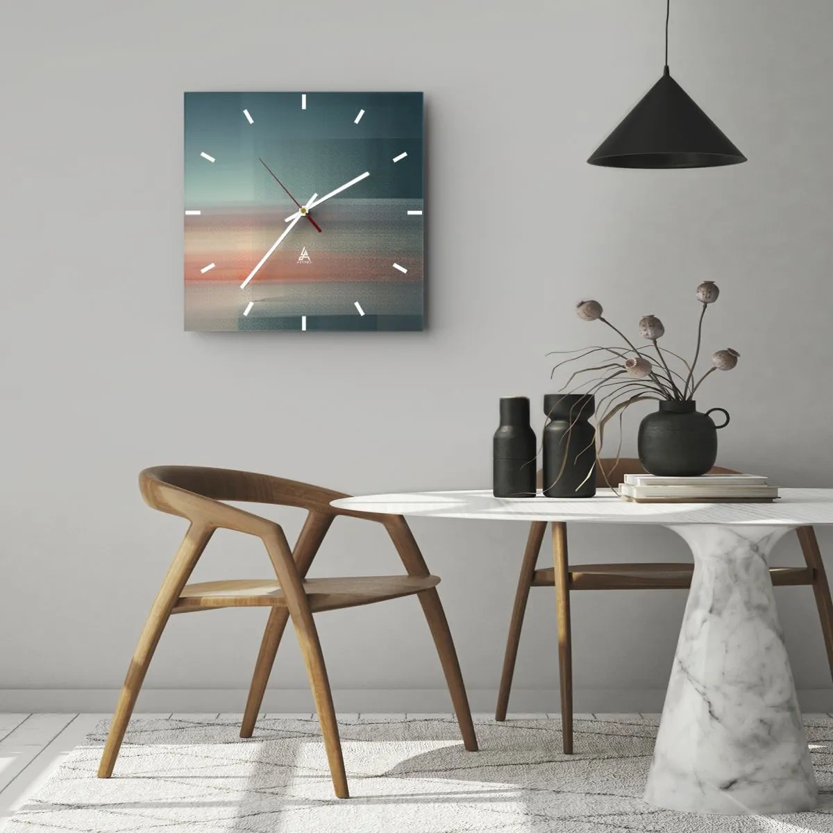 Horloge murale - Pendule murale - Un coucher de soleil aux tons pastel sur un horizon calme - 30x30cm - Résumé : vagues de lumière - Décoration murale moderne pour le salon et la chambre ARTTOR