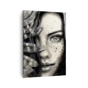 Impression sur toile - Image sur toile - Portrait artistique d'une femme avec des détails abstraits - 50x70cm - Beauté sauvage - Décoration murale moderne pour le salon et la chambre ARTTOR