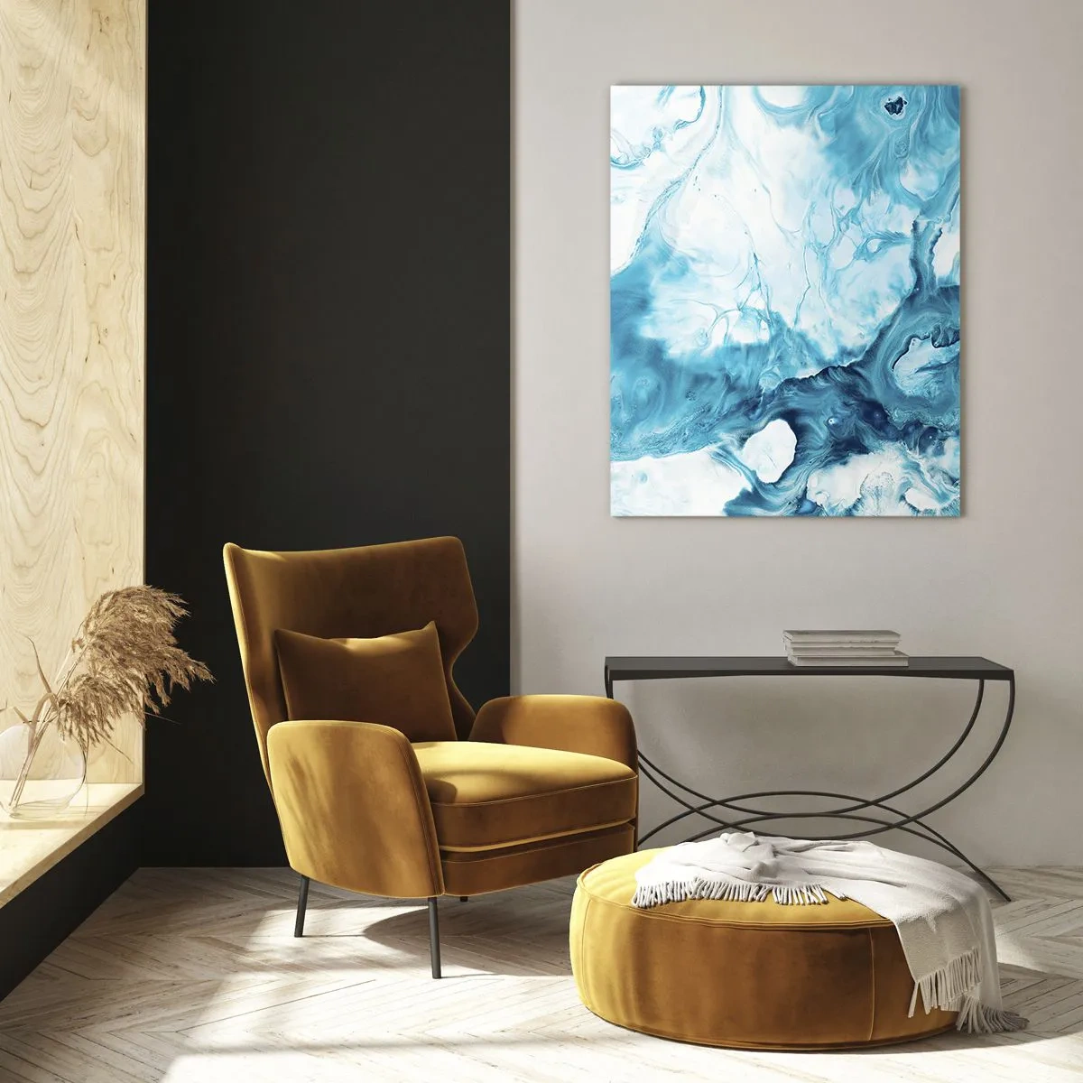 Impression sur verre - Image sur verre - Motif abstrait dans les tons de bleu - 80x120cm - Concert de bleu - Décoration murale moderne pour le salon et la chambre ARTTOR