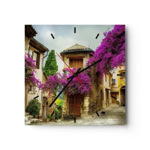 Horloge murale - Pendule murale - Une rue en pierre avec des fleurs roses et des maisons - 30x30cm - Sous un dais fleuri - Décoration murale moderne pour le salon et la chambre ARTTOR