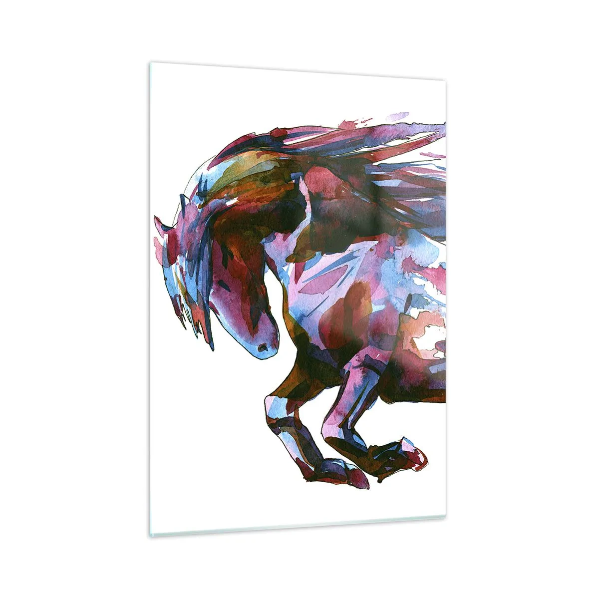 Impression sur verre - Image sur verre - Cheval abstrait dans une composition de couleurs dynamiques - 50x70cm - Dans le ravissement - Décoration murale moderne pour le salon et la chambre ARTTOR