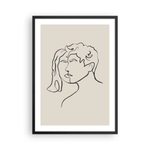 Affiche dans un cadre noir - Poster - Un croquis minimaliste des visages d'un couple sur fond beige. - 50x70cm - Et l'unité est apparue - Décoration murale moderne pour le salon et la chambre ARTTOR