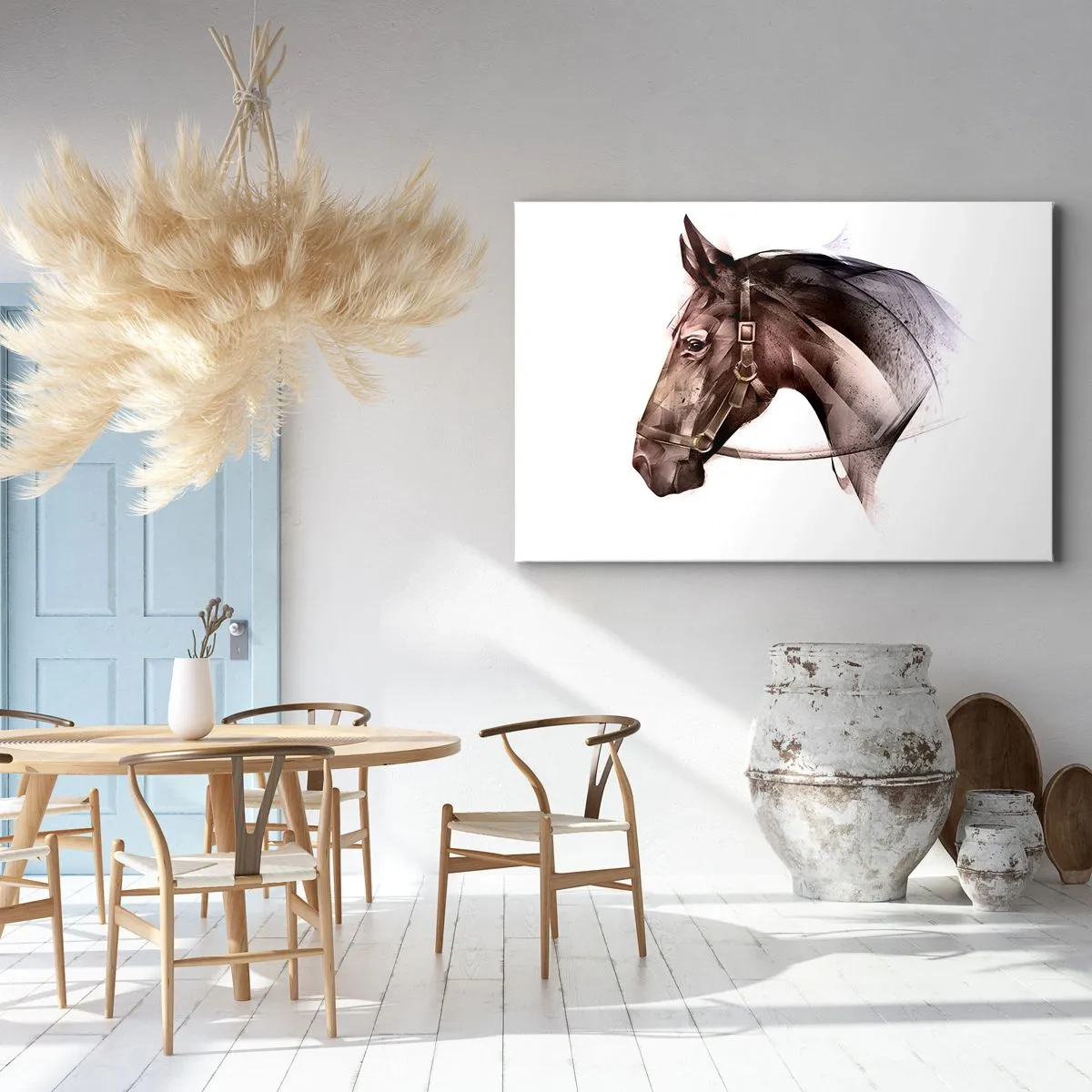 Impression sur toile - Image sur toile - Un profil de cheval dans une forme artistique délicate sur fond blanc - 120x80cm - Quelle grâce - Décoration murale moderne pour le salon et la chambre ARTTOR