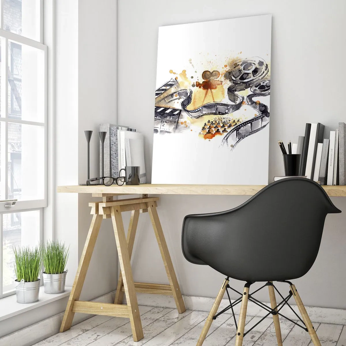 Impression sur verre - Image sur verre - Le symbolisme du cinéma avec une pellicule dans une aquarelle artistique - 80x120cm - Au pays des rêves - Décoration murale moderne pour le salon et la chambre ARTTOR