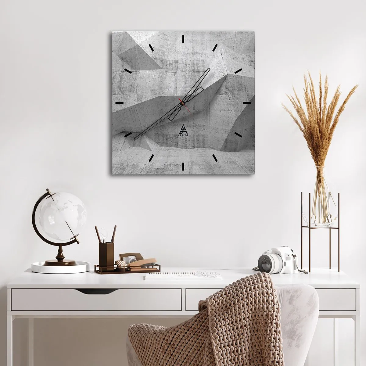 Horloge murale - Pendule murale - Formes géométriques en béton en gris - 30x30cm - Un vrai challenge - Décoration murale moderne pour le salon et la chambre ARTTOR