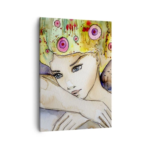 Impression sur toile - Image sur toile - Une femme avec une coiffure abstraite et un papillon rose - 50x70cm - La princesse papillon - Décoration murale moderne pour le salon et la chambre ARTTOR