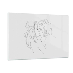 Impression sur verre - Image sur verre - Un dessin minimaliste d'un couple dans un baiser romantique - 120x80cm - La même ligne - Décoration murale moderne pour le salon et la chambre ARTTOR
