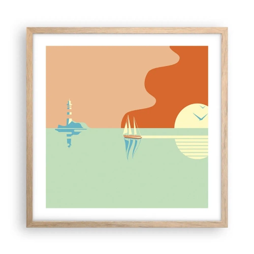 Affiche dans un chêne clair - Poster - Paysage idéal de la mer - 50x50 cm